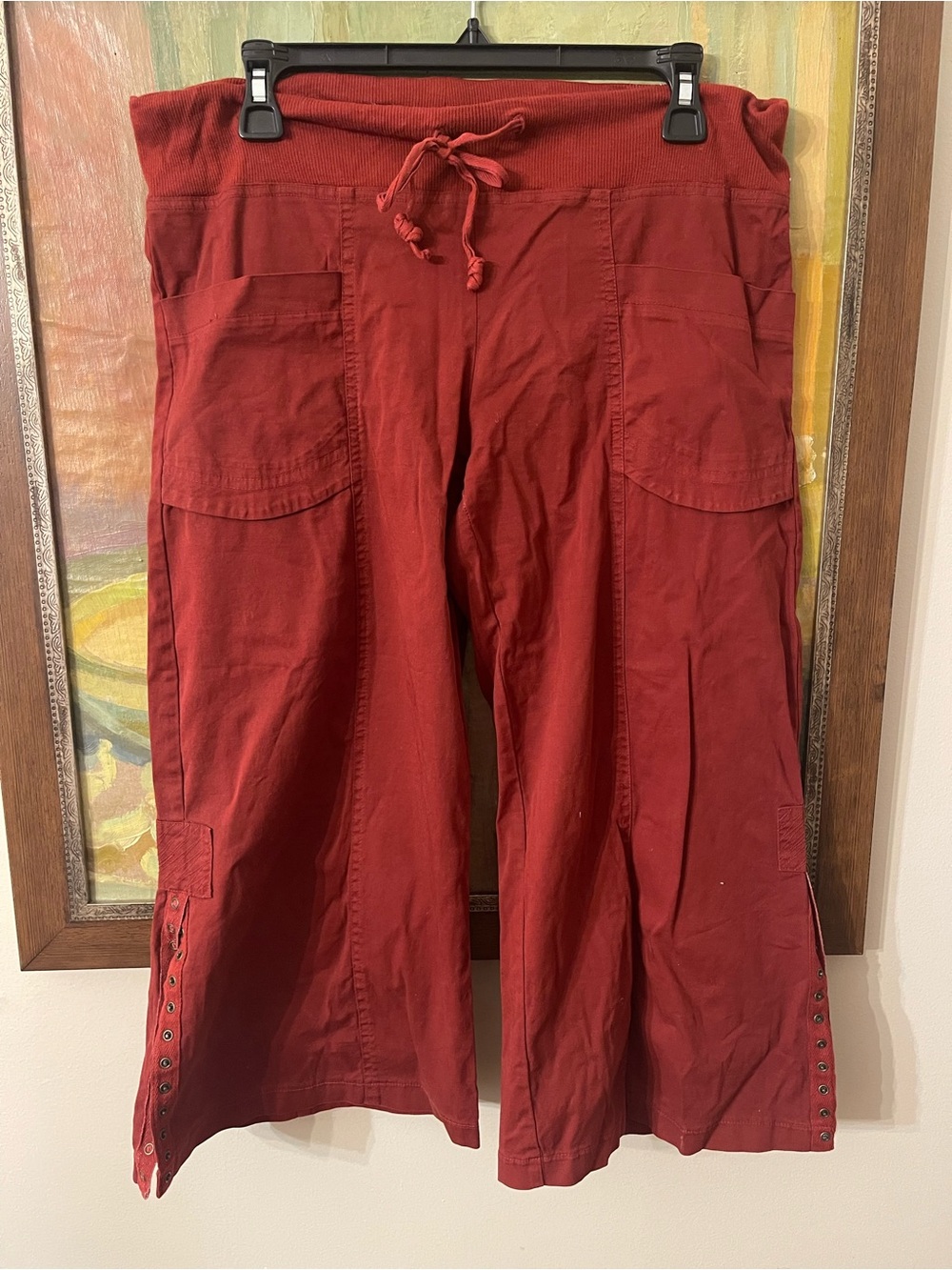 XCVI Red Cropped Wide-Leg Cargo Pants